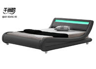 Wavy Curve LED Lamp Bed , Leather LED Upholstered Platform Bed