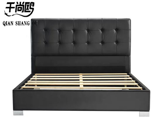 Classic low-key black leather line stitching bedroom upholstered platform bed