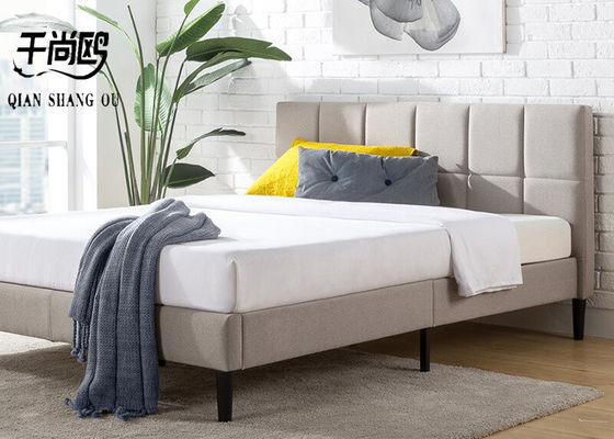 Classic Linen Fabric Upholstered Beds  With Checkered Stitching Design